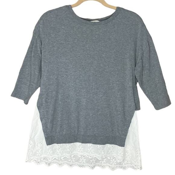 Matilda Jane In The Clouds Top Crop Sleeve Gray White Eyelet Layer Size Small - Picture 1 of 9